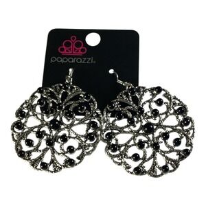 Paparazzi Jewelry Rainbow Dew Black Earrings‎ Round Filigree Beaded Dangle